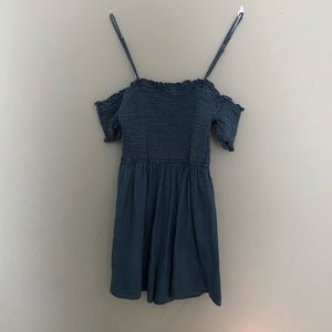 blue off the shoulder love tree romper